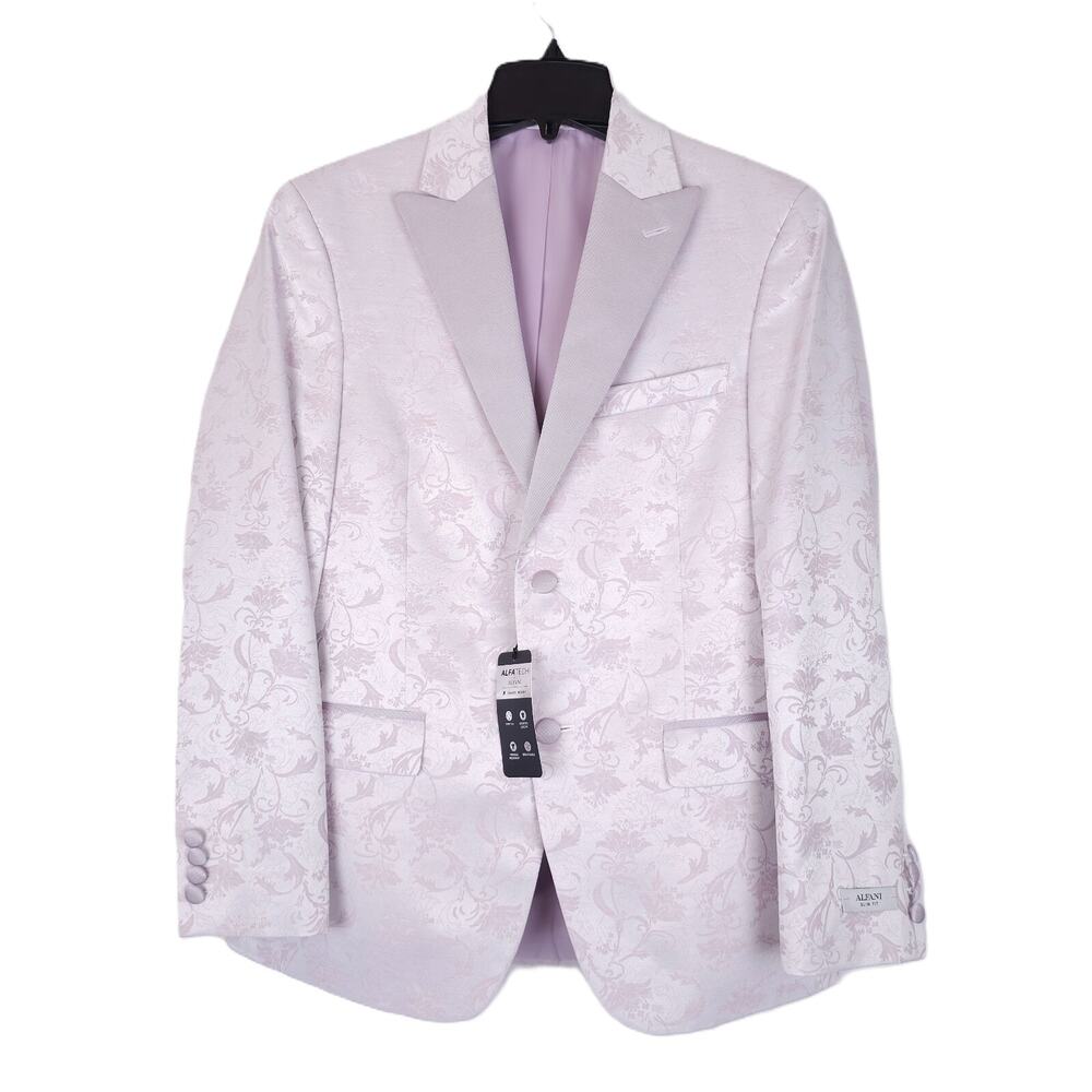 Alfani Mens Slim Fit Evening Jacket Blazer 44S Pink Floral Stretch Sheen NWT